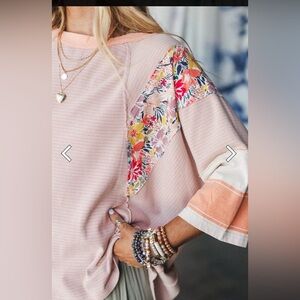 Women’s Three Bird Nest Relaxed Boho Patchwork Floral Blouse Top Size M